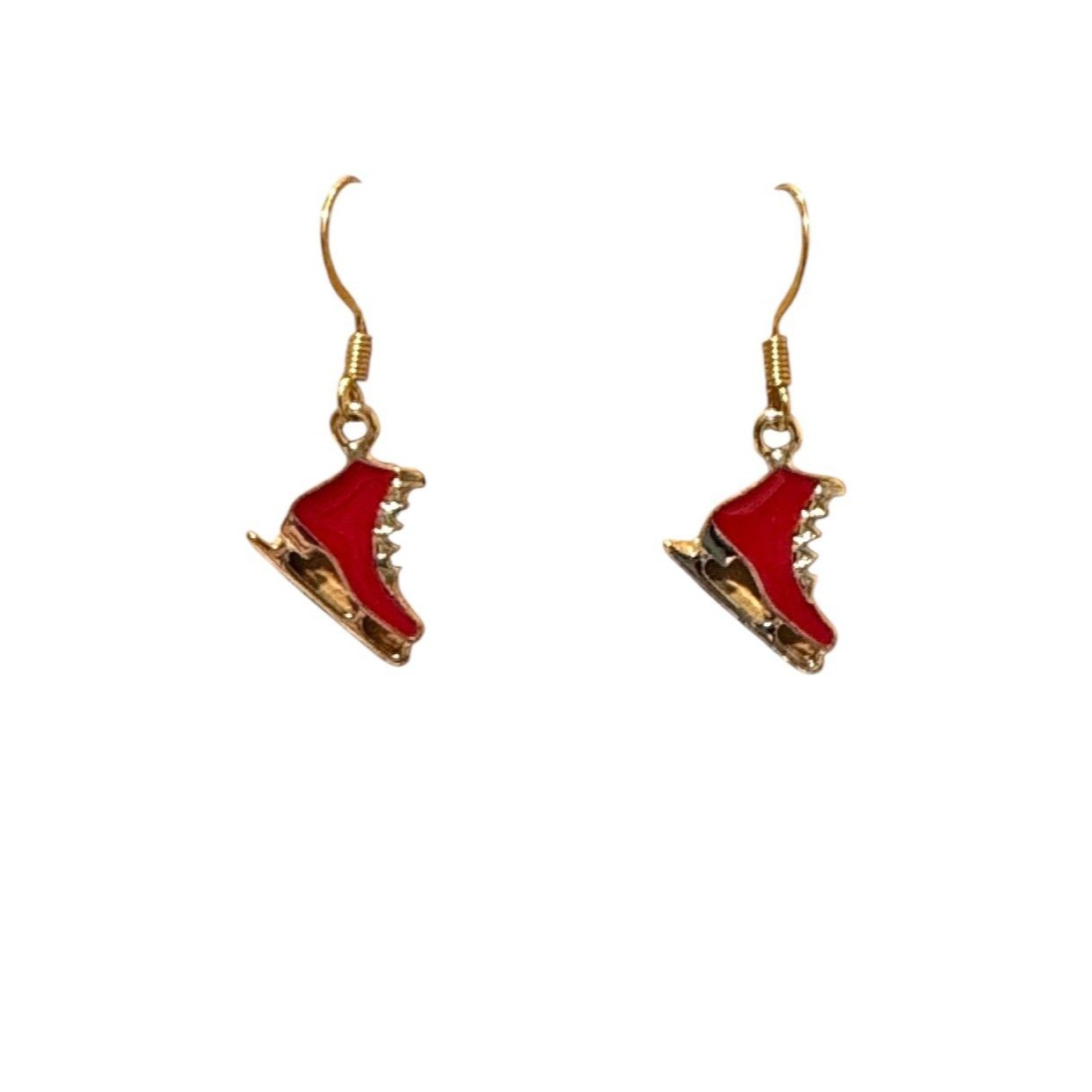 Red Enamel And Gold Ice Skates 10kt Gold Plated Earrings #2188